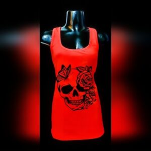 Women's Red Skull and Floral Tank Top